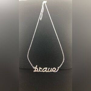 Pavé 'Brave' Script Necklace - Silver